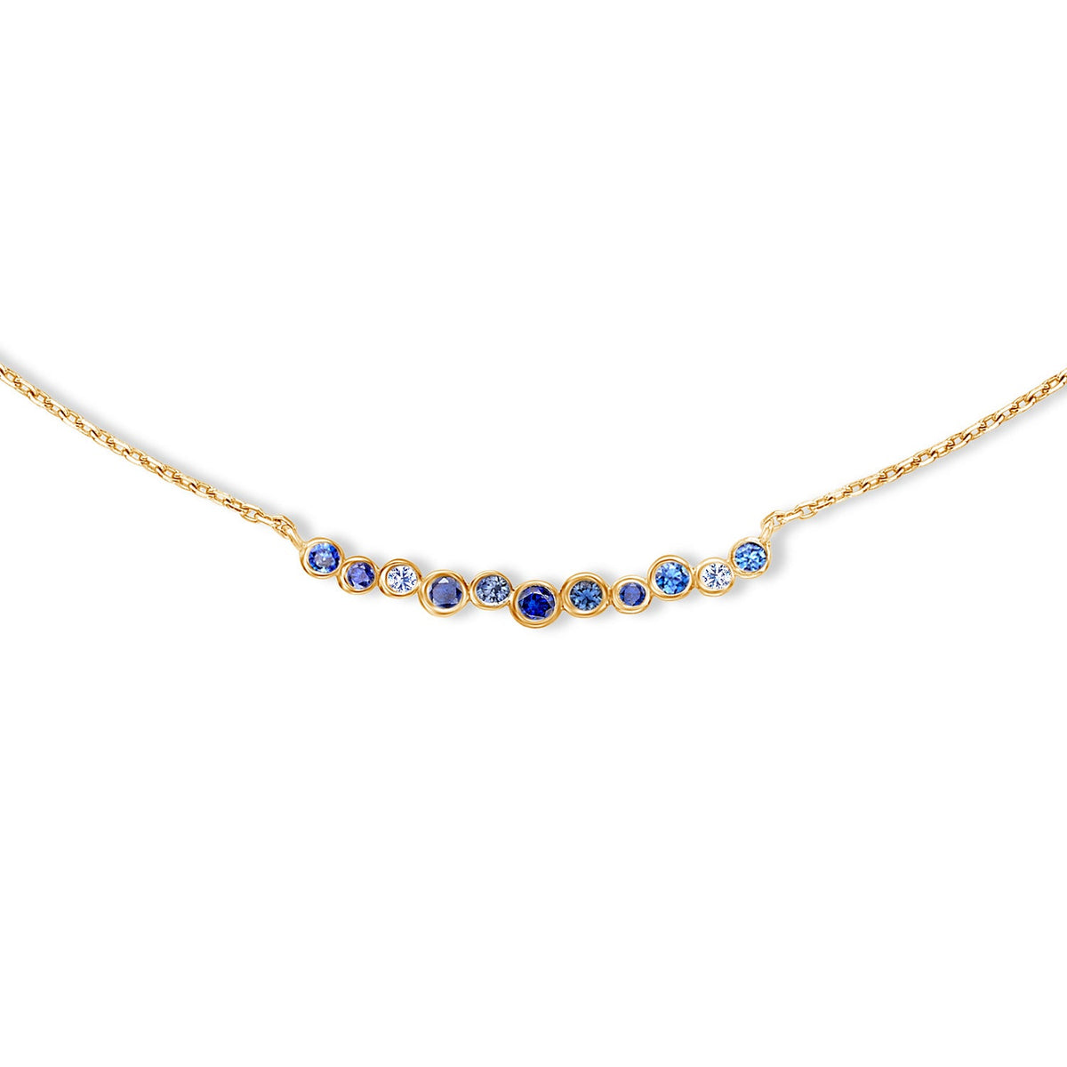 18k Gold Sapphire & Aquamarine Cascade Bar Necklace