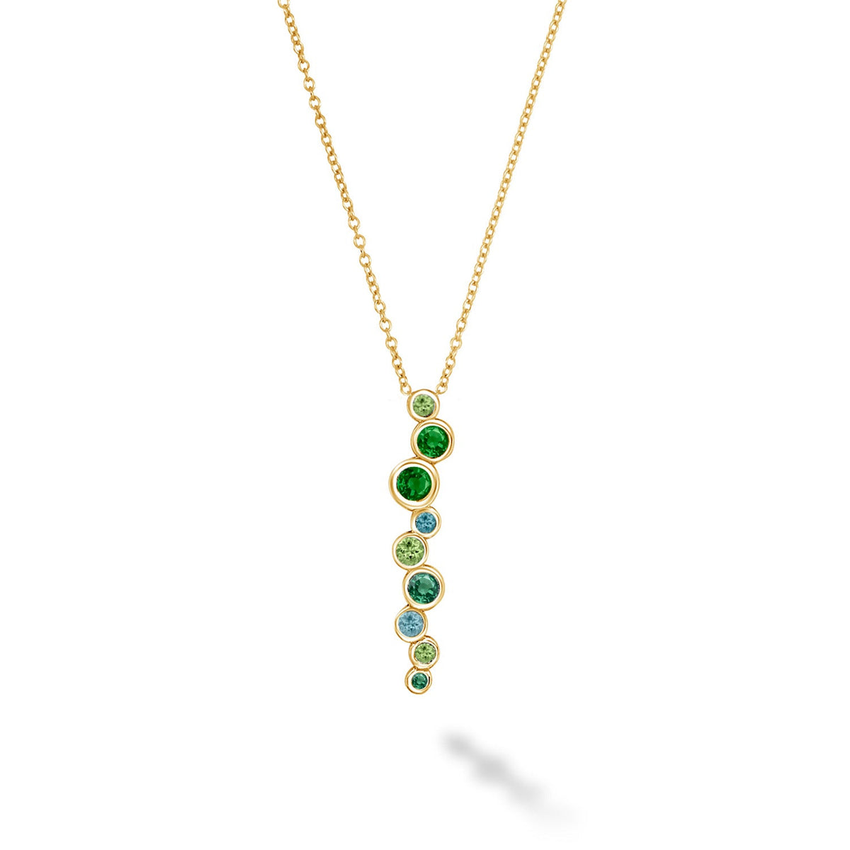 18k Gold Emerald Green Long Cascade Pendant