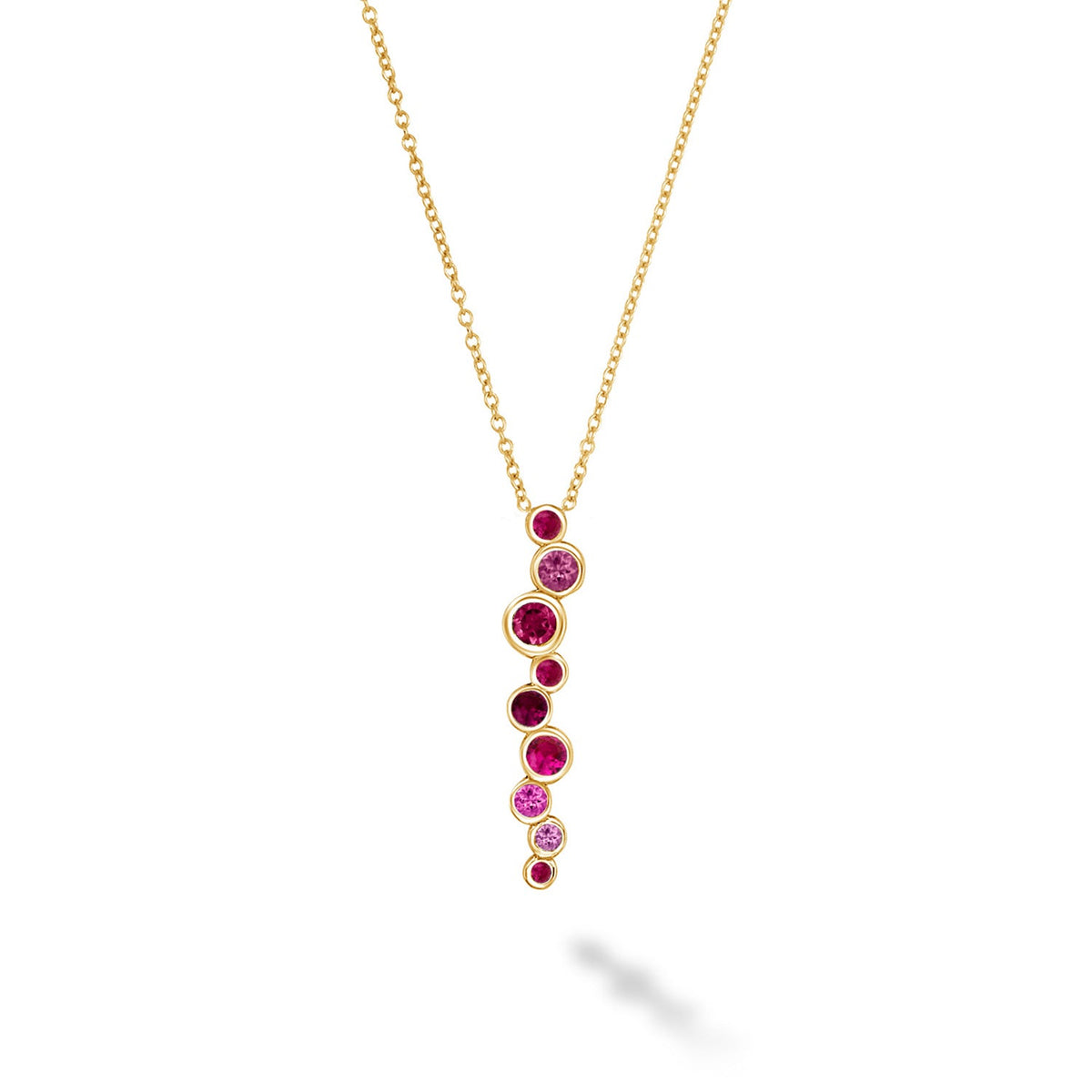 18k Gold Pink Sapphire & Ruby Long Cascade Pendant
