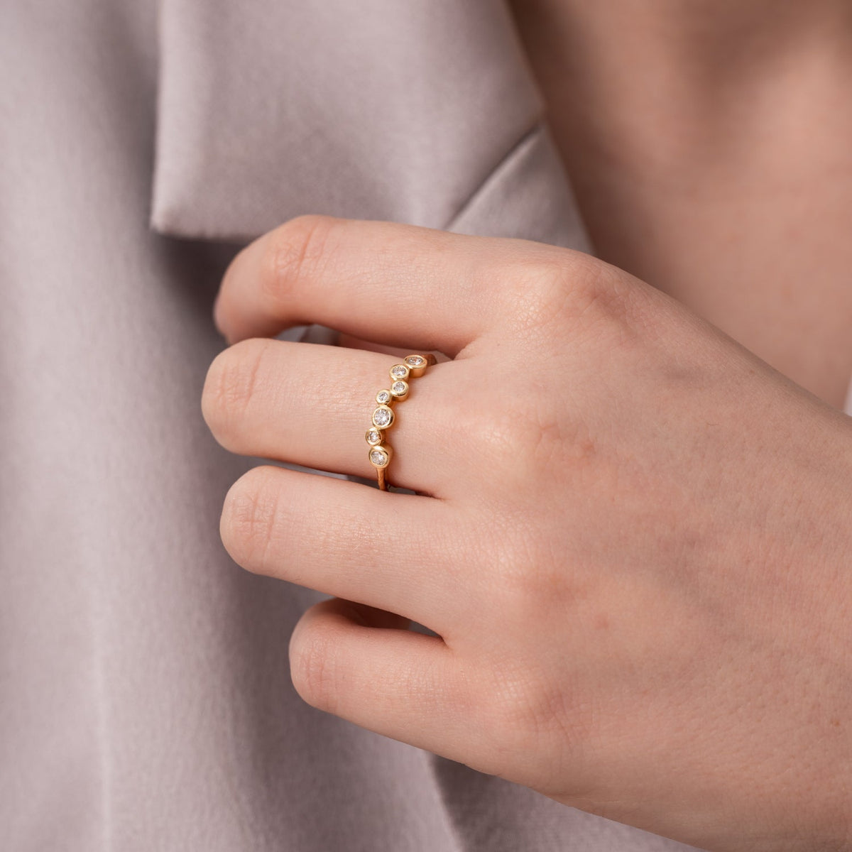 18k Gold Diamond Fine Cascade Wraparound Ring
