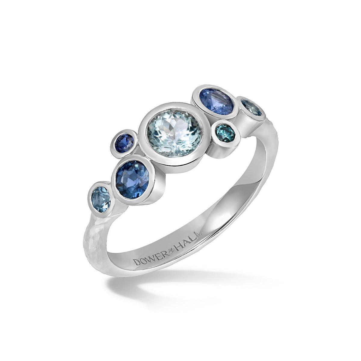 18k Gold Sapphire & Aquamarine Cascade Cluster Ring