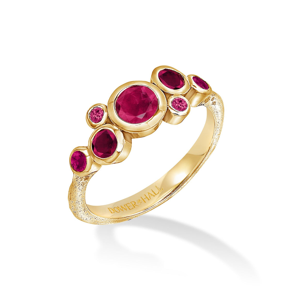 18k Gold Ruby Cascade Cluster Ring
