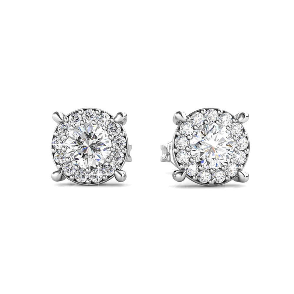 Raylee 18k White Gold Plated Halo Stud Earrings with Swarovski Crystals
