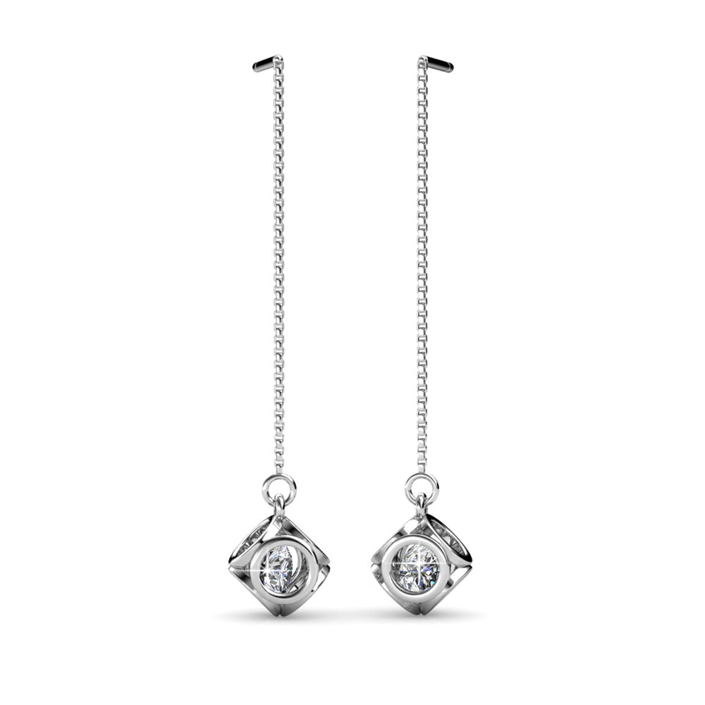 Lena 18k White Gold Dangle Earrings with Swarovski Crystals