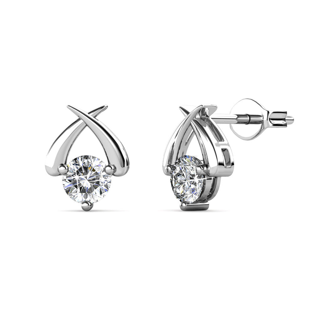 Eloise 18k White Gold Plated Stud Earrings with Solitaire Round Cut Swarovski Crystal