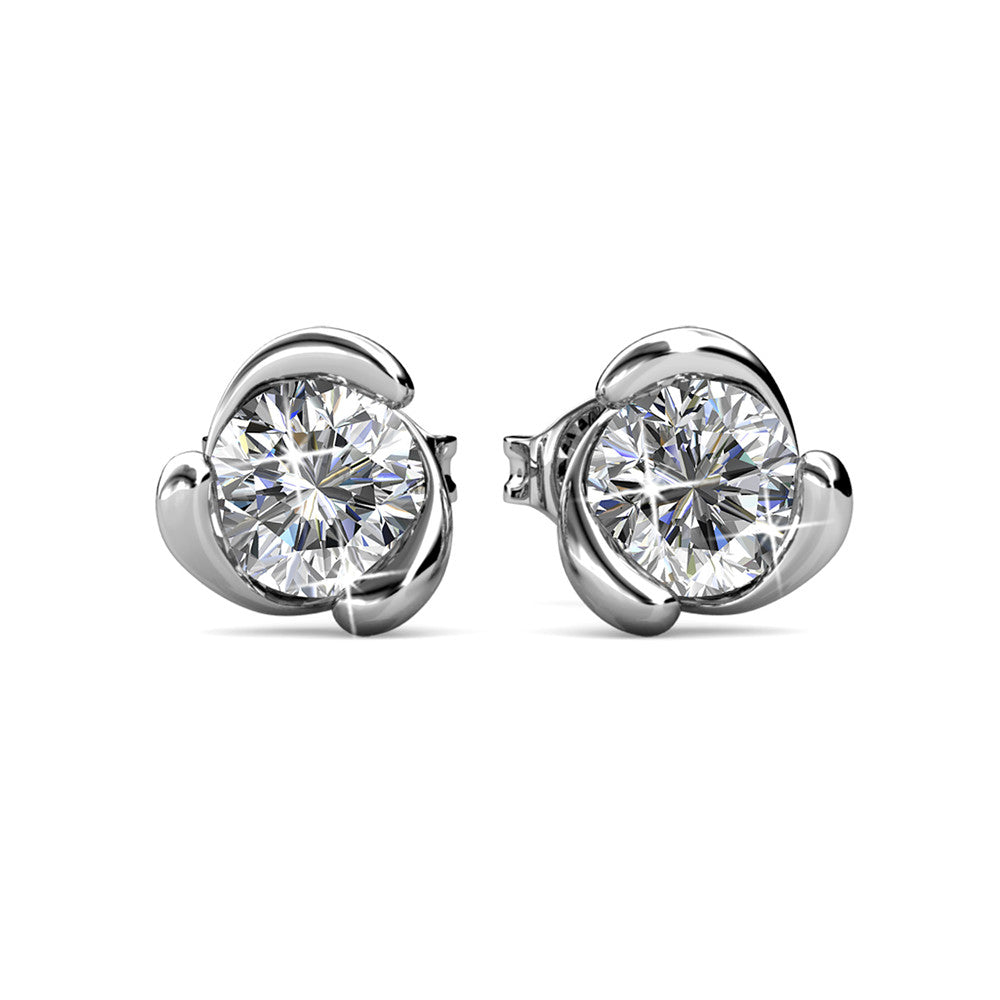 Harmony 18k White Gold Plated Stud Earrings with Round Swarovski Crystals