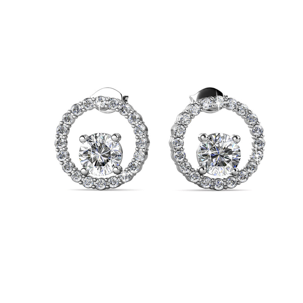 Reign 18k White Gold Plated Halo Drop Stud Earrings with Swarovski Crystals