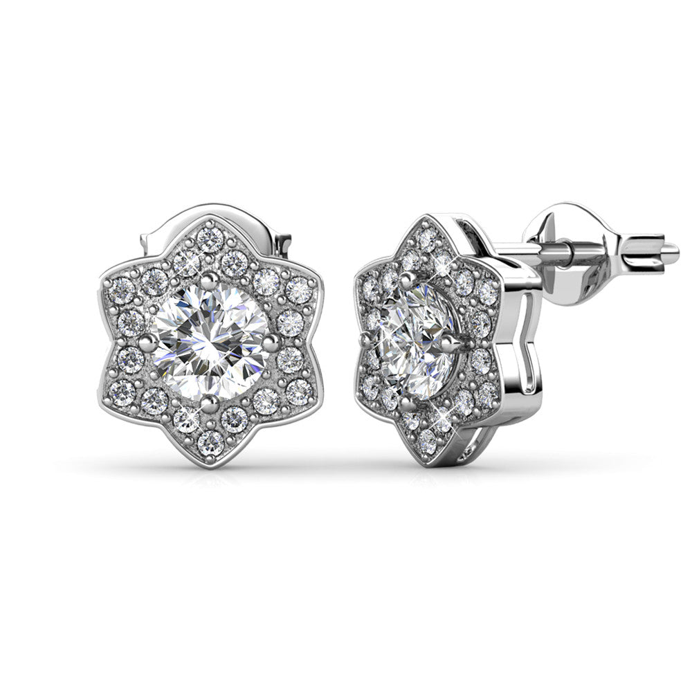 Poppy 18k White Gold Plated Stud Earrings with Simulated Diamond Crystals