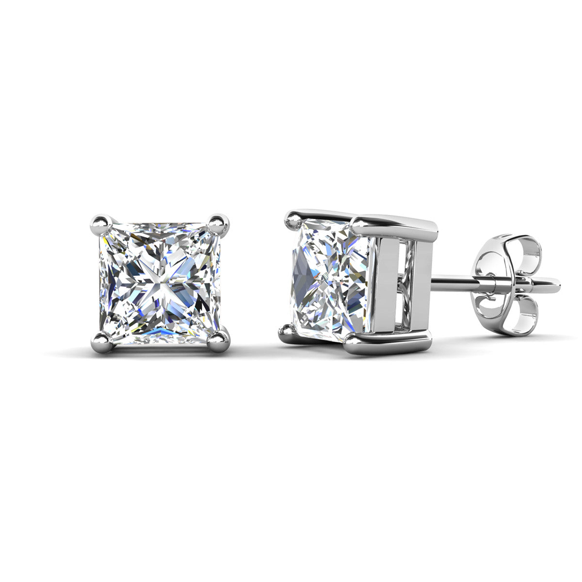 Brooke 18k White Gold Plated Stud Earrings with Princess Cut Swarovski® Crystals
