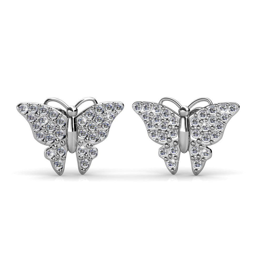 Everlee 18k White Gold Plated Crystal Butterfly Stud Earrings with Swarovski Crystals