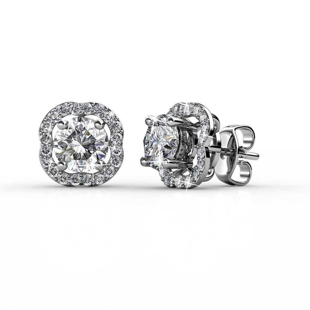 Haddie 18k White Gold Plated 2-in-1 Halo Stud Earrings with Swarovski Crystals
