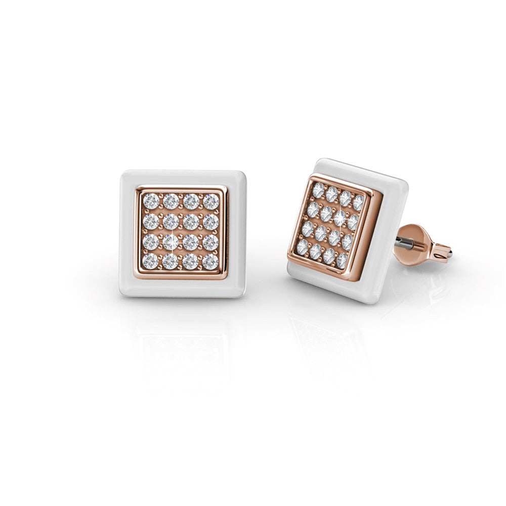 Kennedi 18K Rose Gold Plated Stud Earrings with Ceramic Halo and Crystals — Final Sale