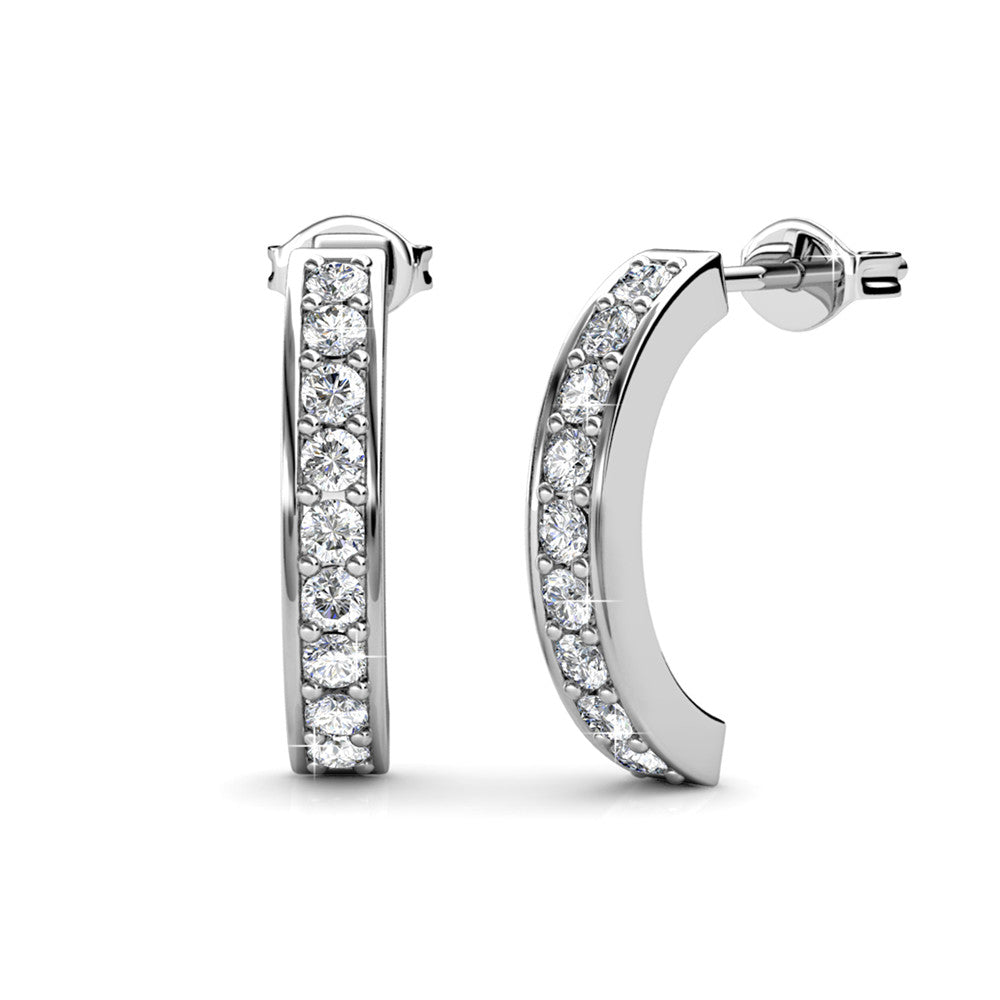 Erin 18k White Gold Plated Half Hoop Earrings with Swarovski Crystals