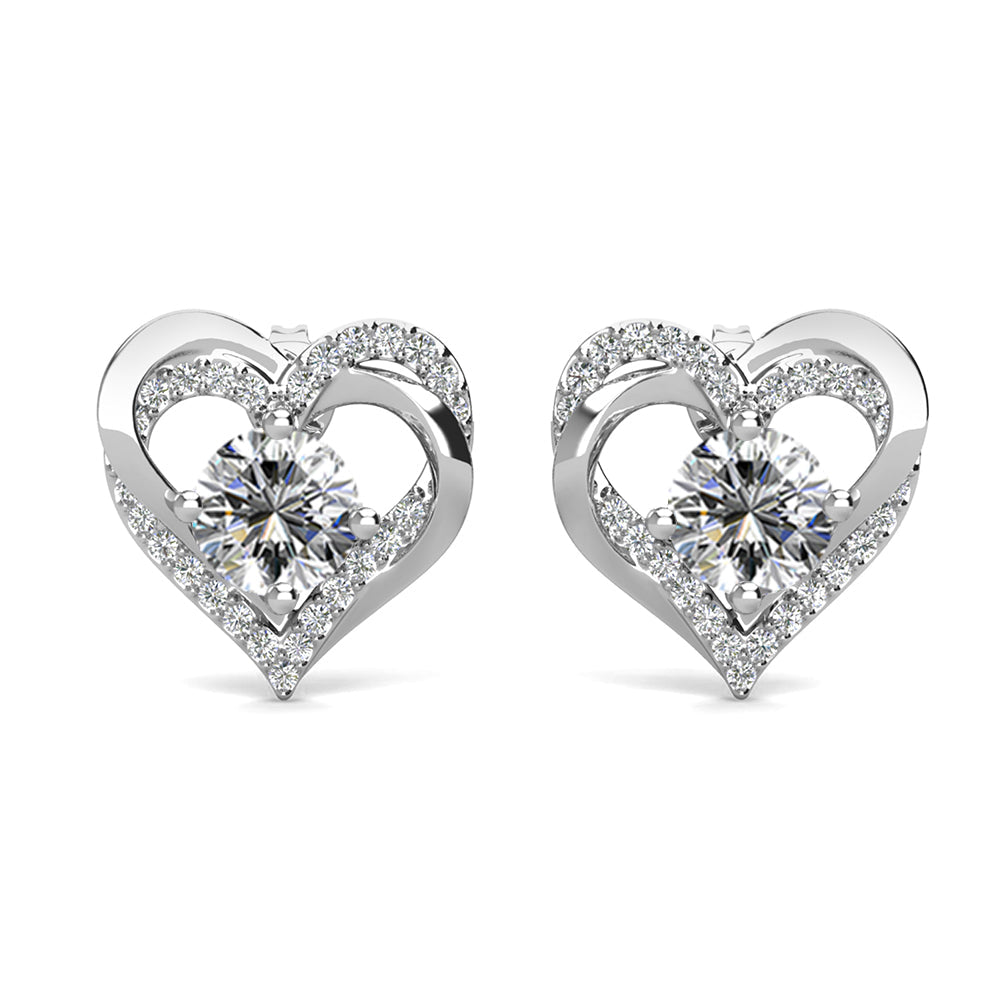 Forever April Birthstone Diamond 18k White Gold Plated Silver Double Heart Earrings with Swarovski Crystals