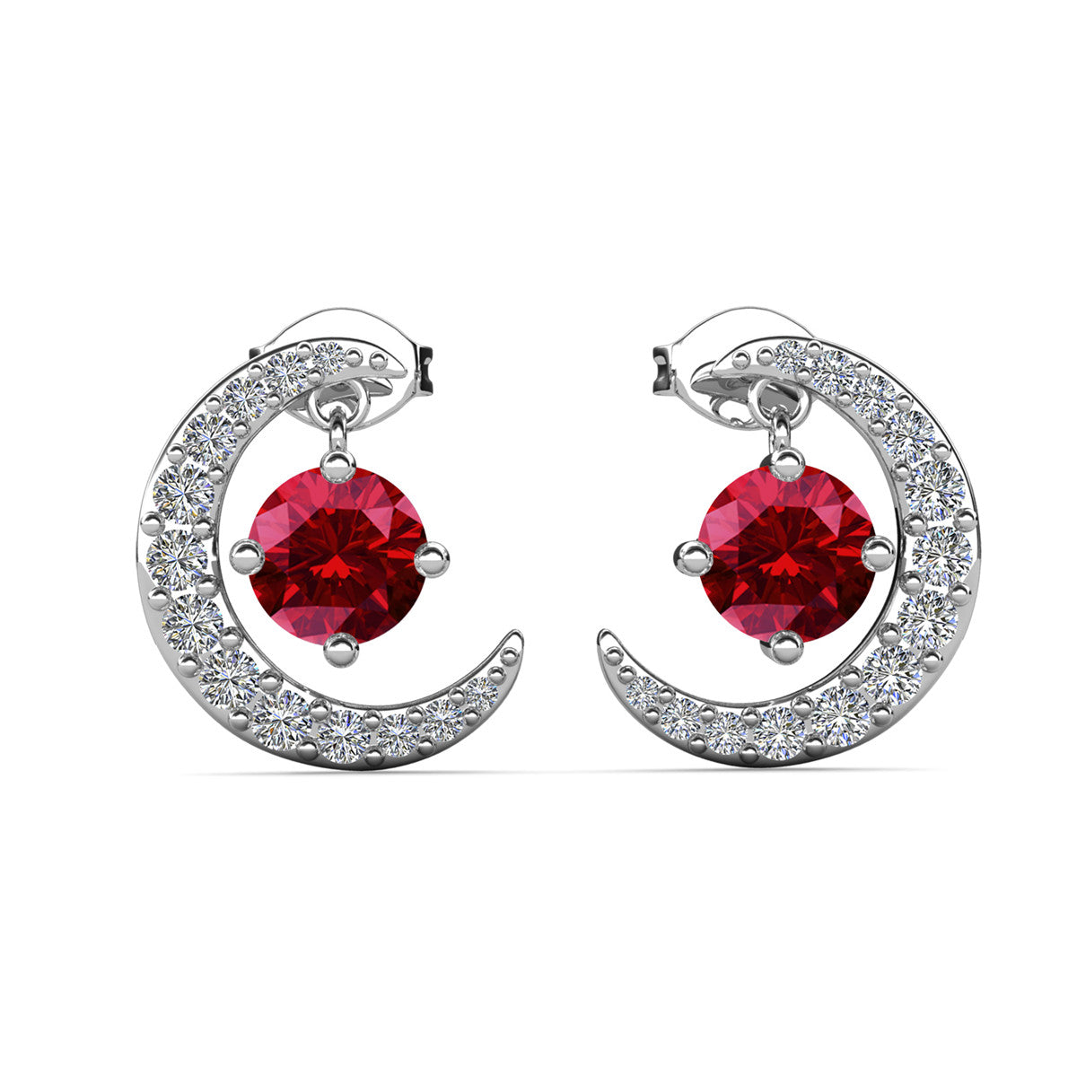 Luna January Birthstone Garnet Earrings 18k White Gold Plated Crescent Stud Earrings with Round Cut Swarovski Crystals