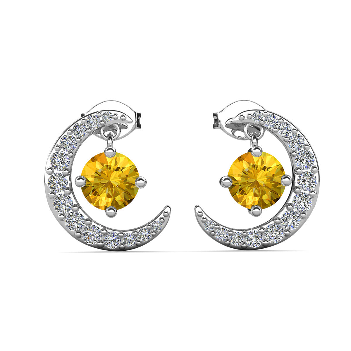 Luna November Birthstone Citrine Earrings 18k White Gold Plated Crescent Stud Earrings with Round Cut Swarovski Crystals