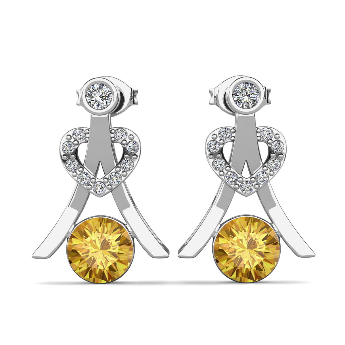 Serenity November Birthstone Citrine Earrings 18k White Gold Plated Silver Earrings with Round Cut Swarovski Crystals