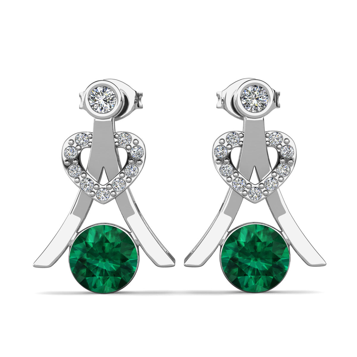 Serenity May Birthstone Emerald Earrings 18k White Gold Plated Silver Earrings with Round Cut Swarovski Crystals