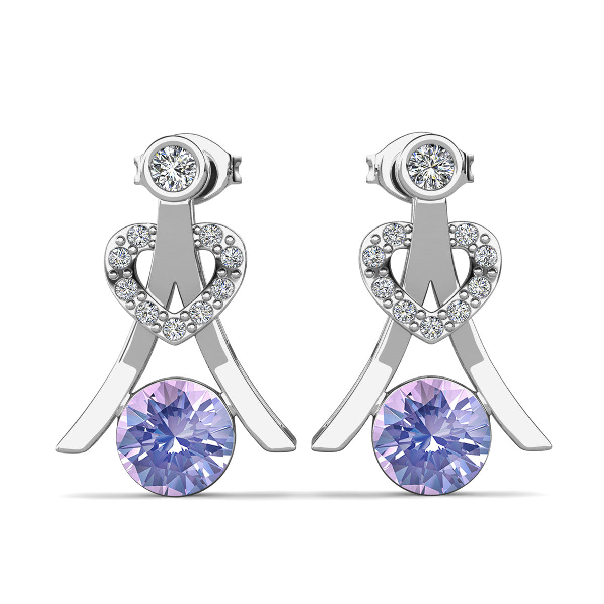 Serenity June Birthstone Alexandrite Earrings 18k White Gold Plated Silver Earrings with Round Cut Swarovski Crystals