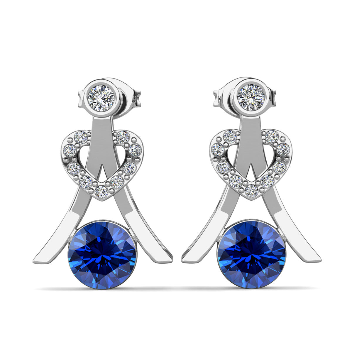 Serenity September Birthstone Sapphire Earrings 18k White Gold Plated Silver Earrings with Round Cut Swarovski Crystals