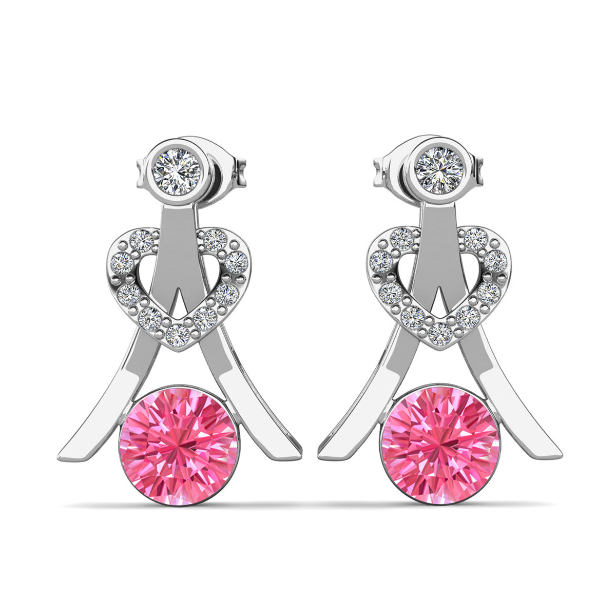 Serenity October Birthstone Pink Tourmaline Earrings 18k White Gold Plated Silver Earrings with Round Cut Swarovski Crystals