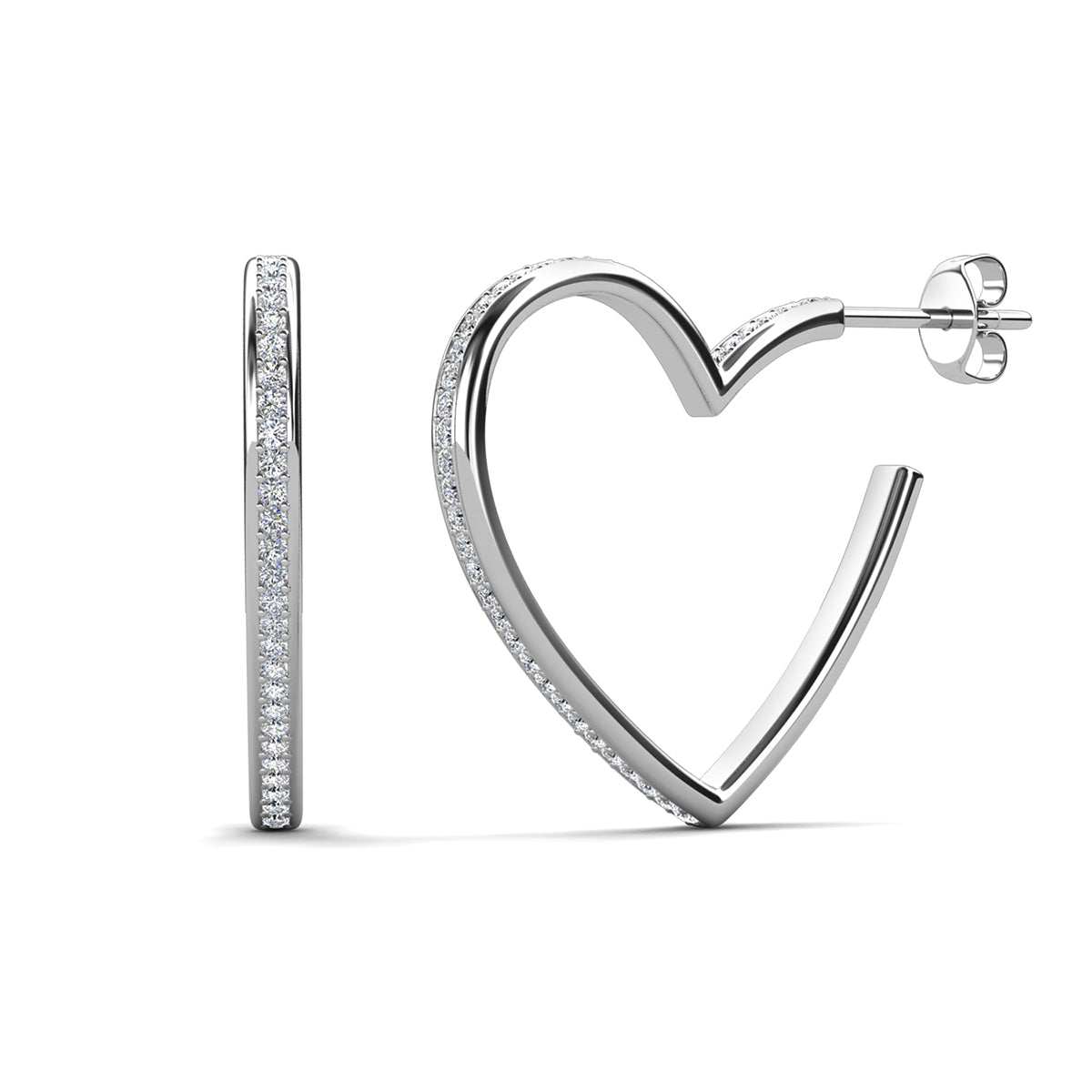 Sylvia 18k White Gold Plated 25mm Heart Hoop Earrings with Swarovski Crystals