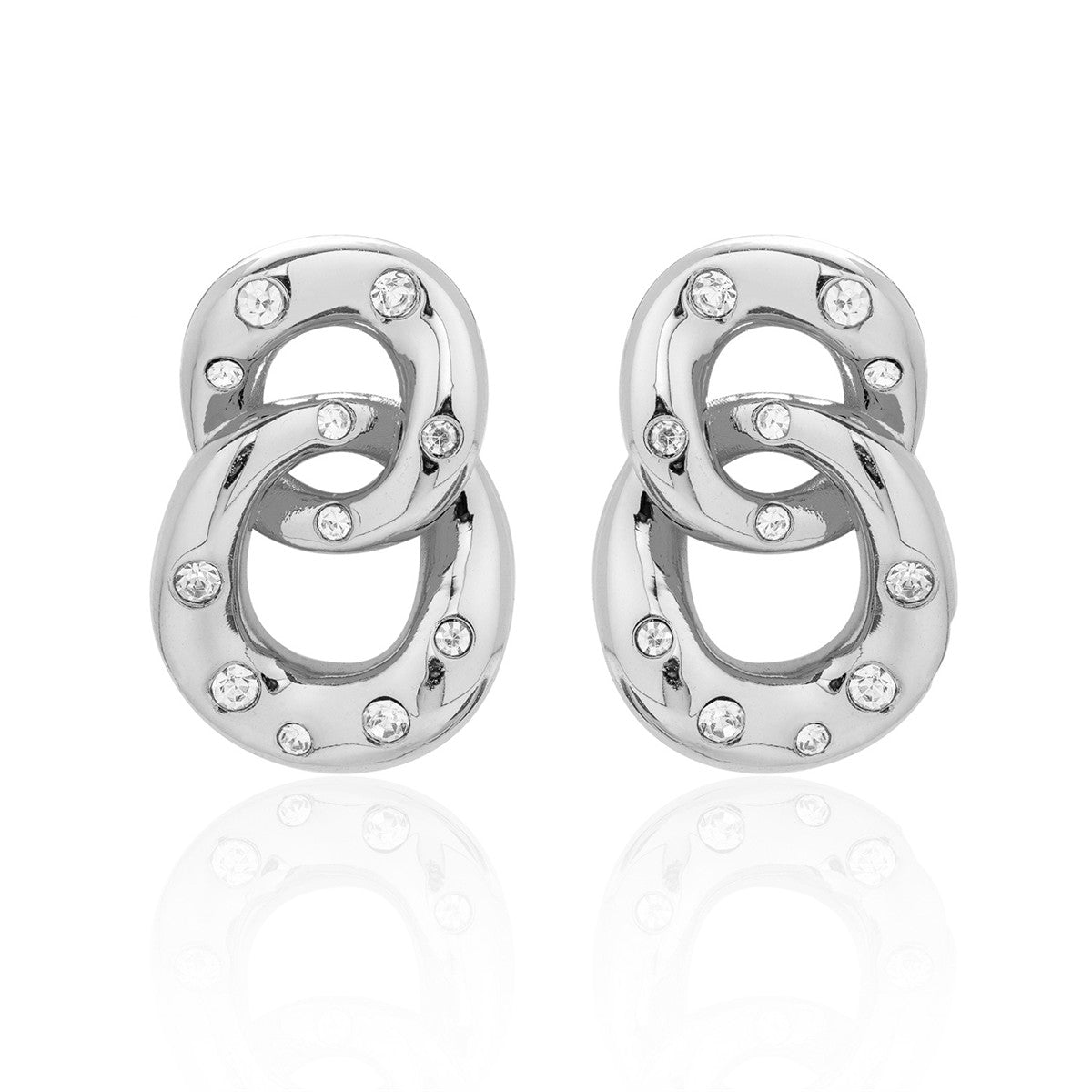 Bonnie 18k White Gold Double Link Chain Drop Earrings with Swarovski Crystals