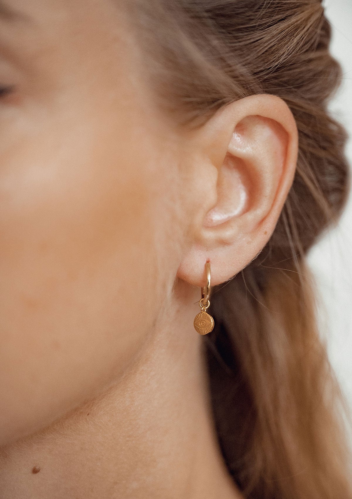 Evil Eye Charm Hoop Earrings Sterling Silver Gold