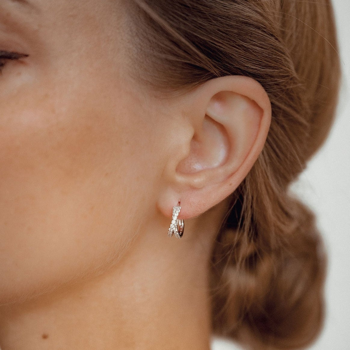 Criss Cross Hoop Gemstones Earrings Sterling Silver