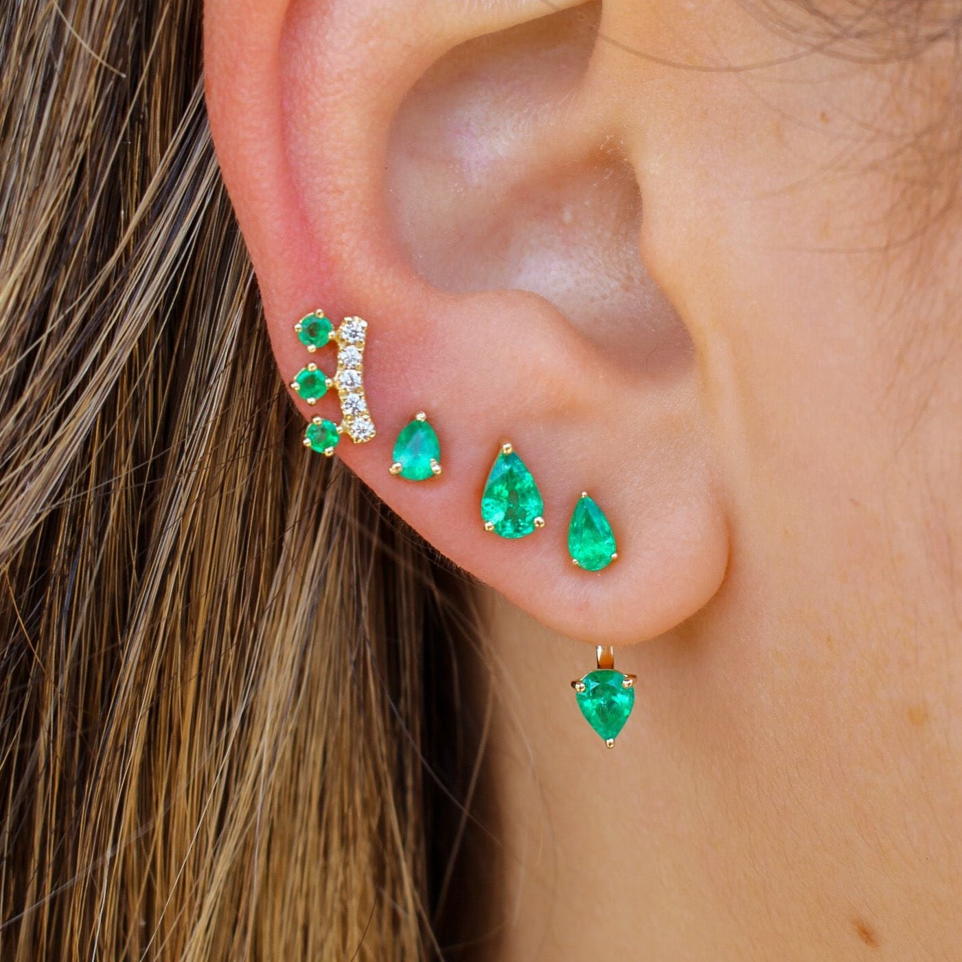Gold Small Emerald Pear Prong Earring