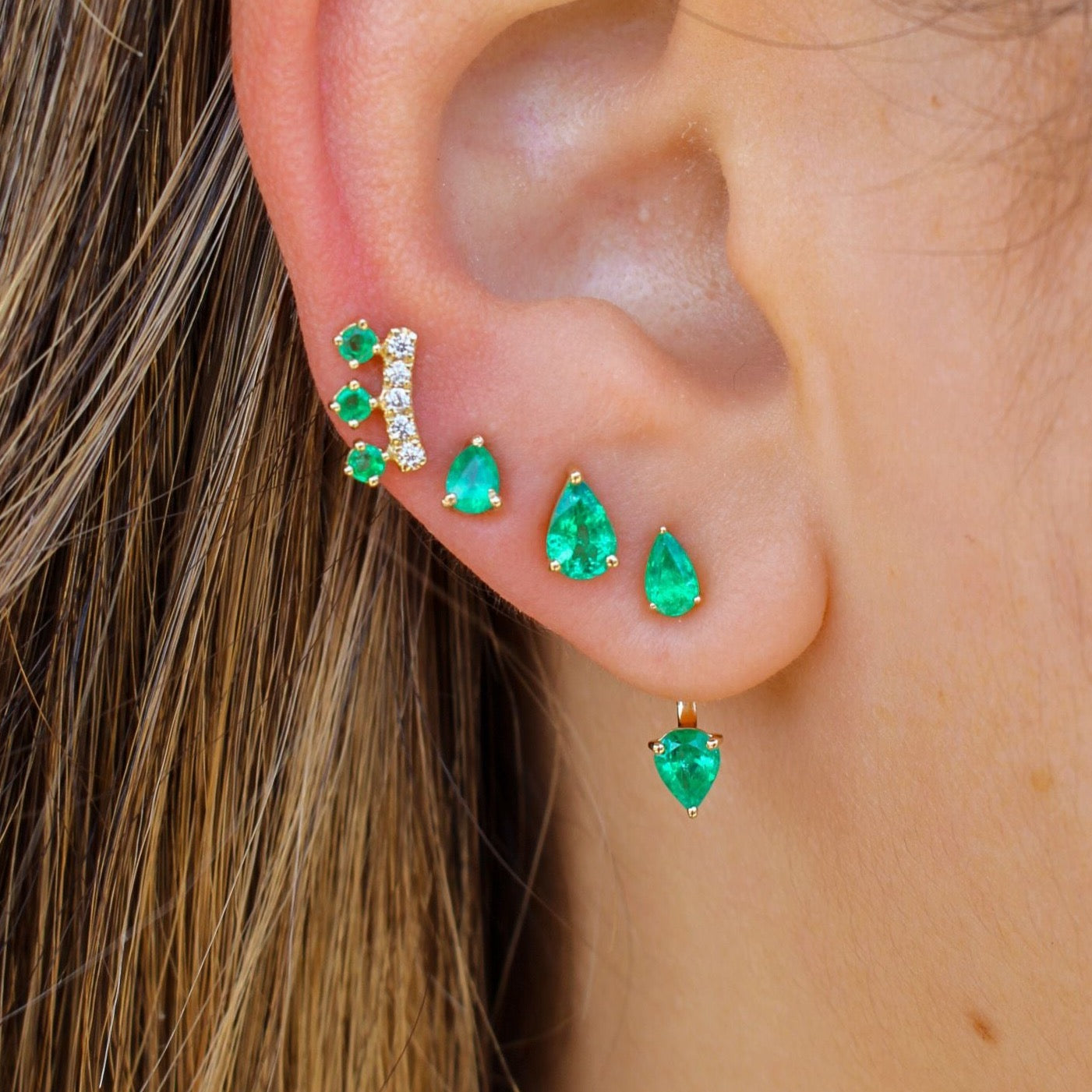 Gold Emerald Large Pear Stud Earring