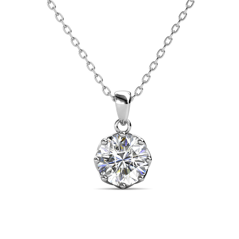 Eden 18k White Gold Plated Pendant Necklace with Solitaire Round Cut Swarovski Crystal