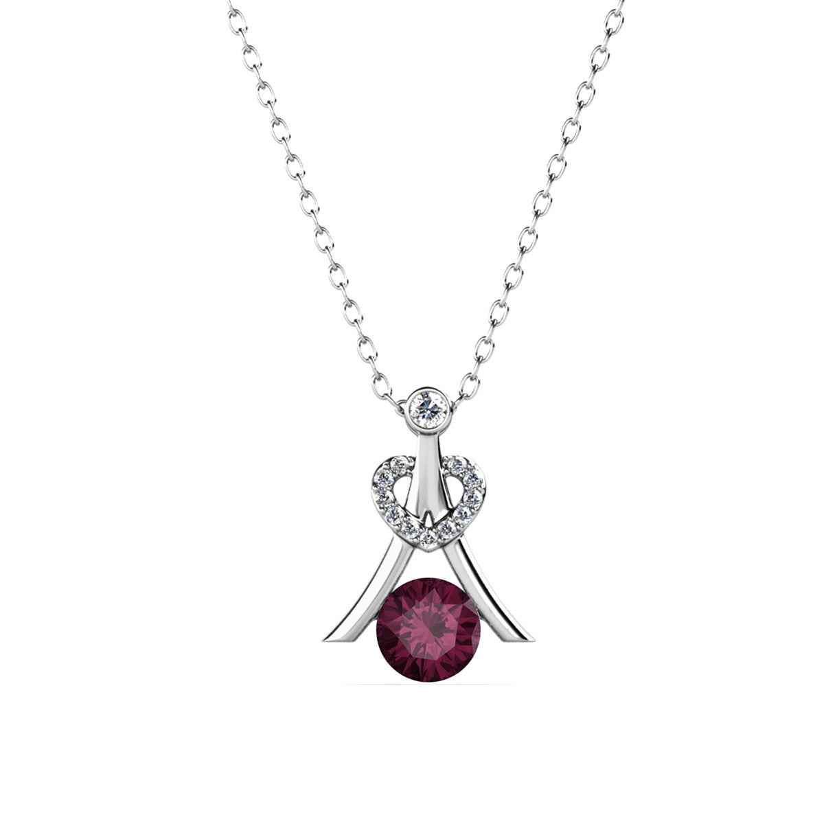 Serenity February Birthstone Amethyst Necklace 18k White Gold Plated Silver Necklace with Round Cut Swarovski Crystals