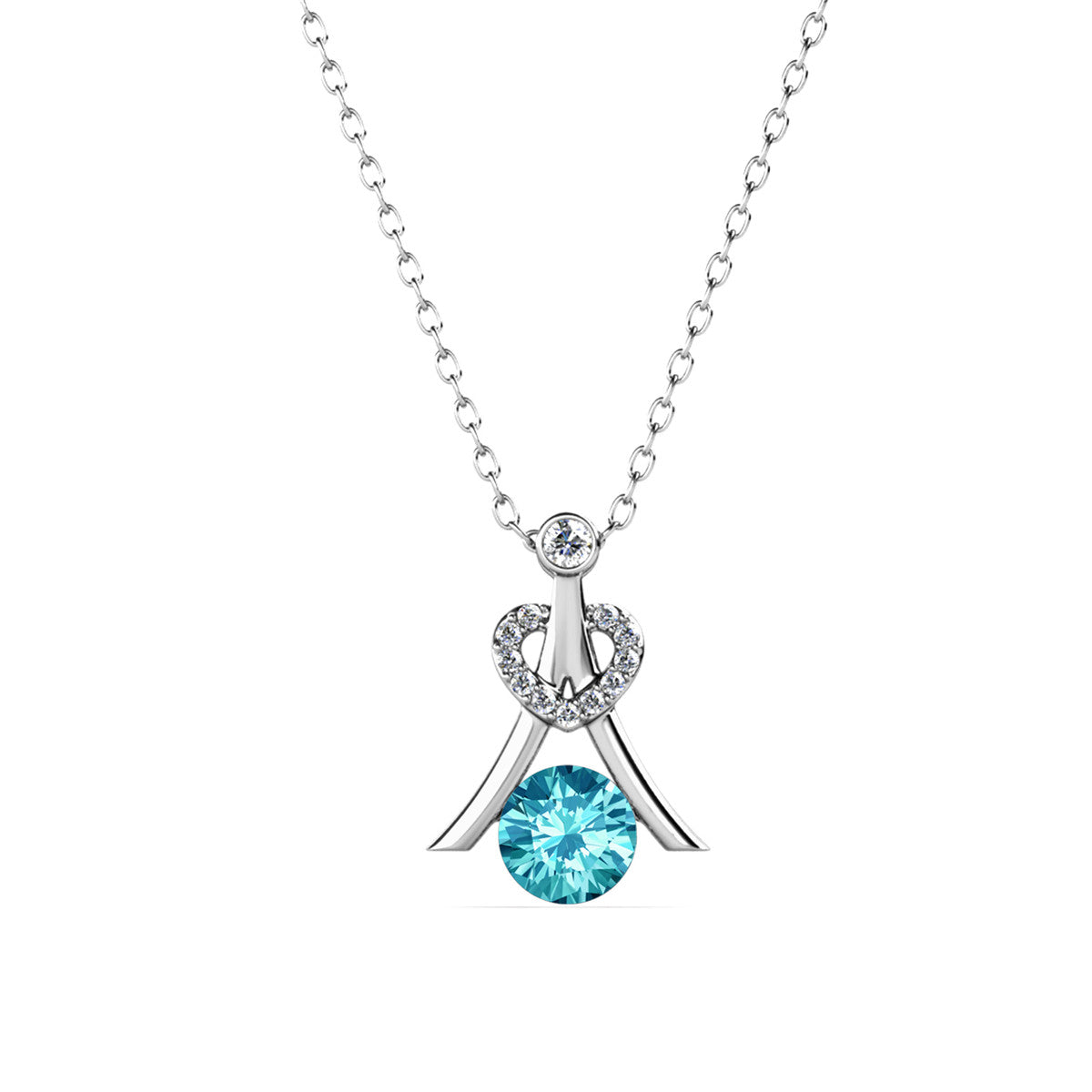 Serenity March Birthstone Aquamarine Necklace 18k White Gold Plated Silver Necklace with Round Cut Swarovski Crystals