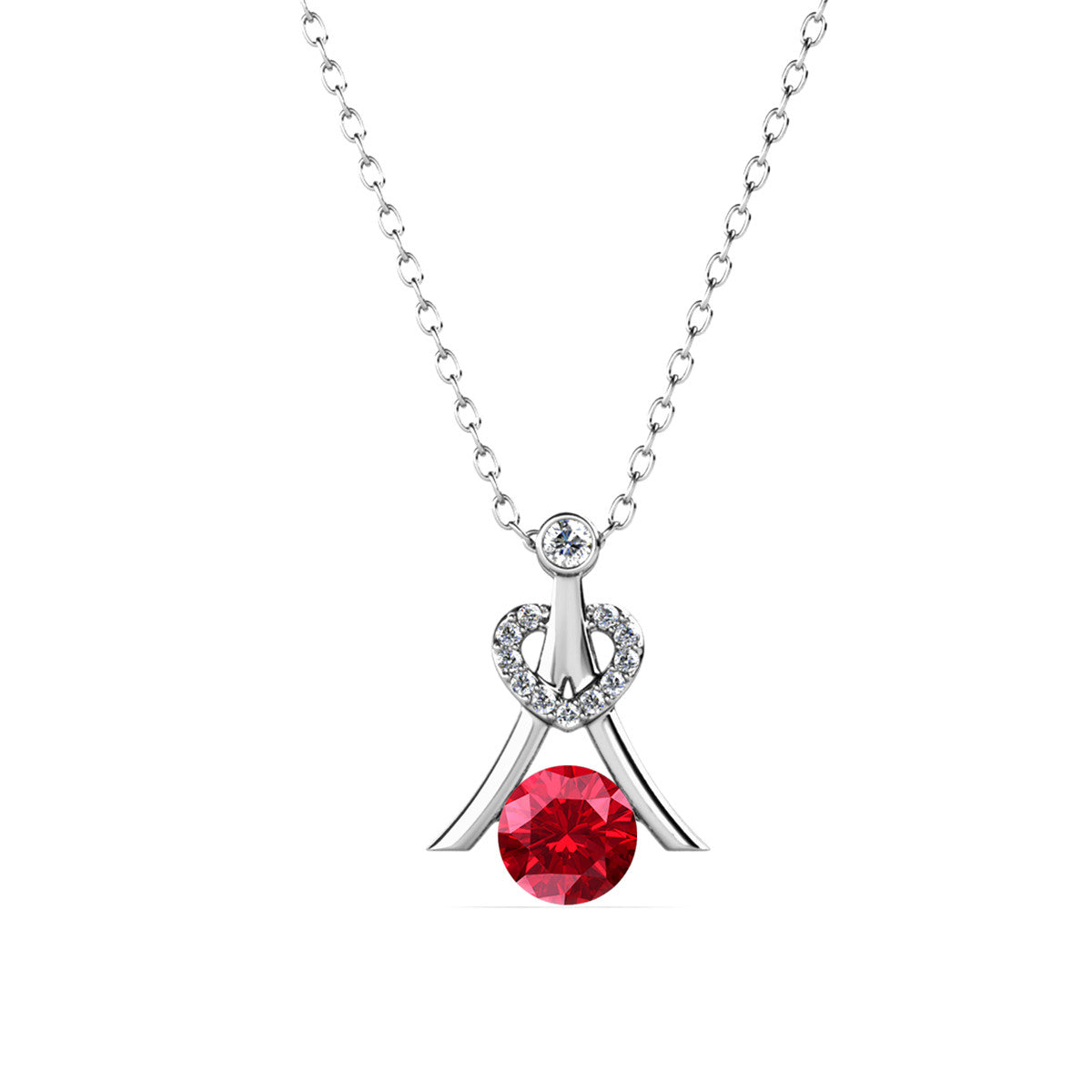 Serenity July Birthstone Ruby Necklace 18k White Gold Plated Silver Necklace with Round Cut Swarovski Crystals