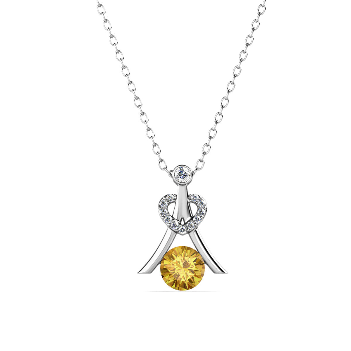 Serenity November Birthstone Citrine Necklace, 18k White Gold Plated Silver Necklace with Round Cut Swarovski Crystals