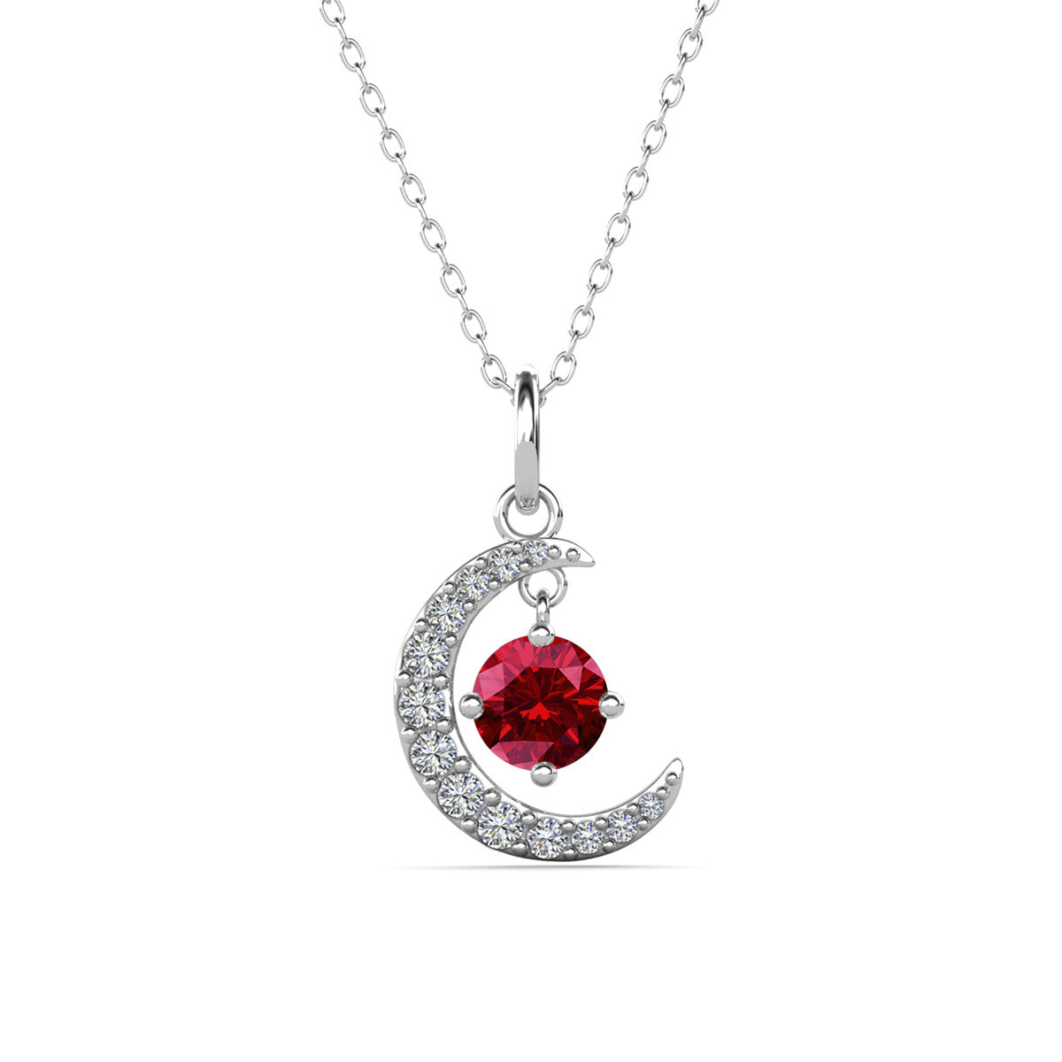 Luna Birthstone 18k White Gold Plated Crescent Pendant Necklace with Round Cut Swarovski Crystals