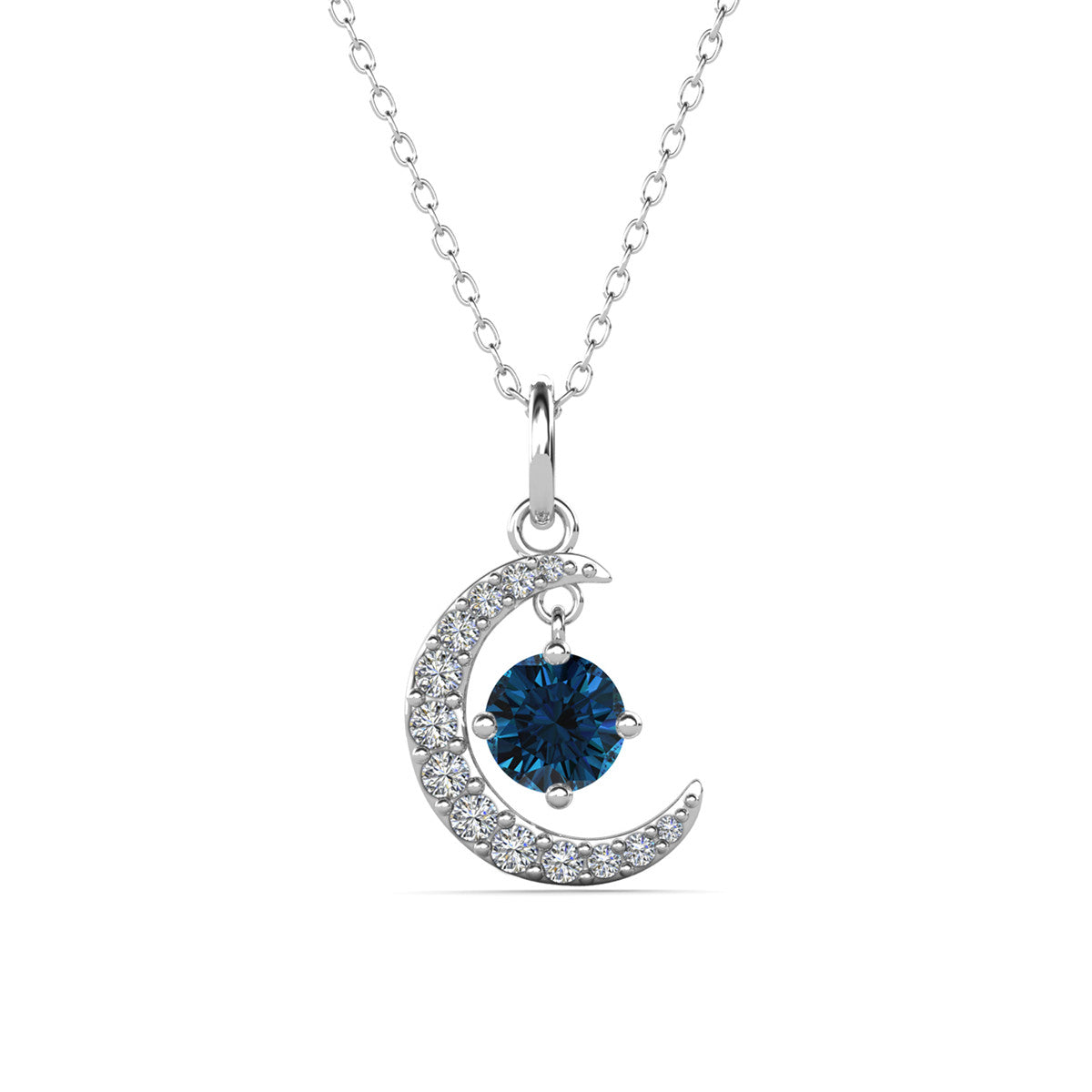 Luna December Birthstone Blue Topaz Necklace 18k White Gold Plated Crescent Pendant Necklace with Round Cut Swarovski Crystals