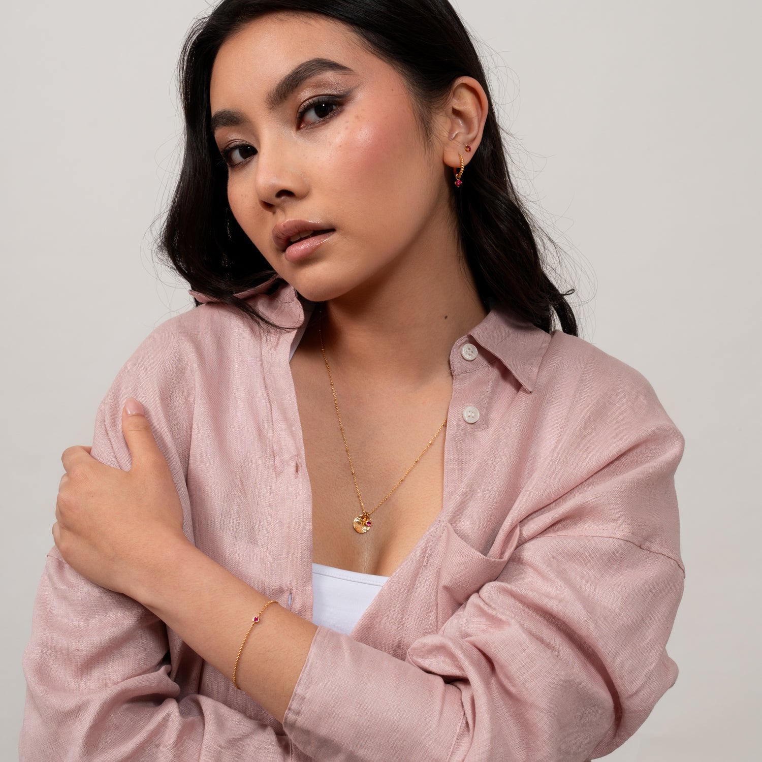 Single Ruby Dewdrop Chain Bracelet