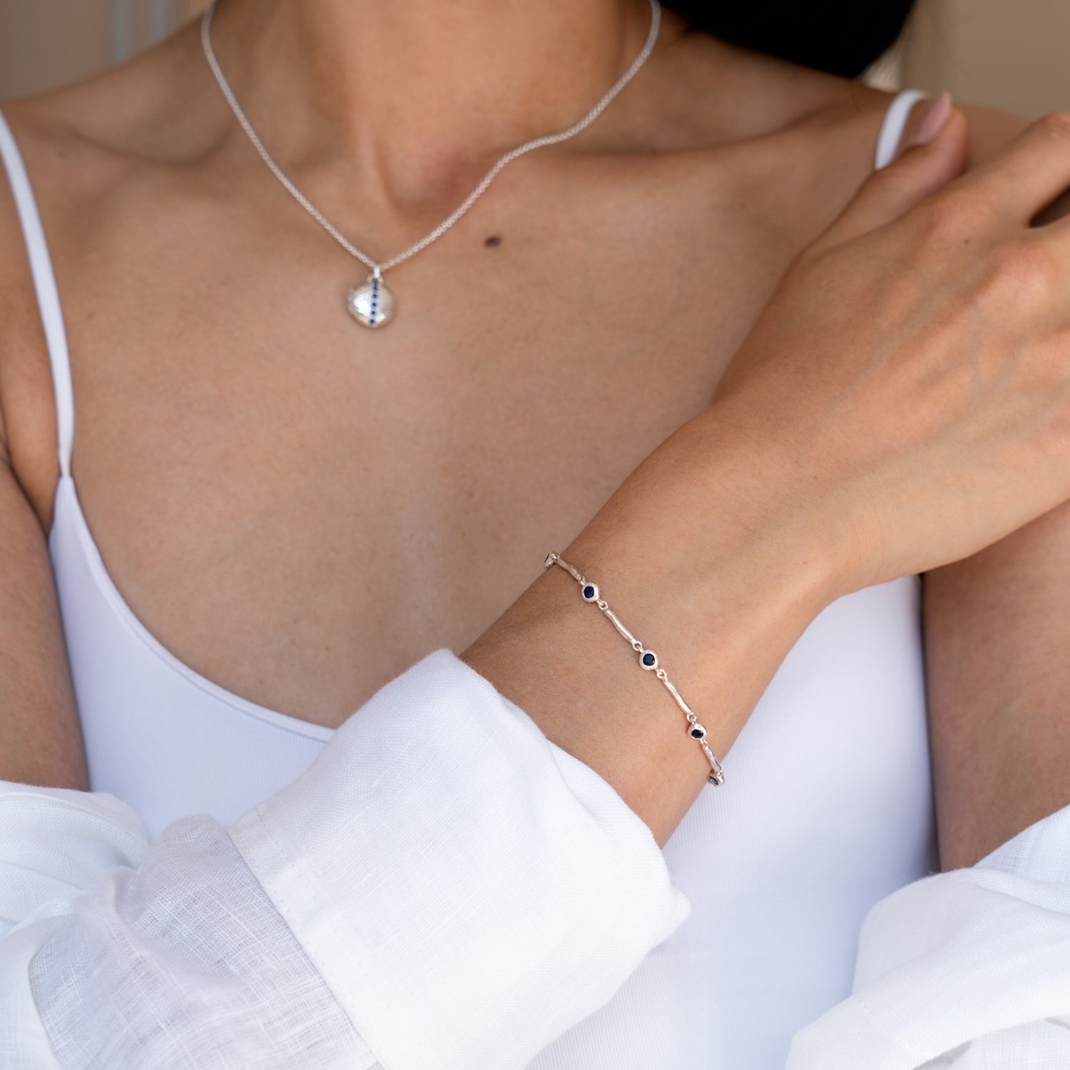 Blue Sapphire Dewdrops Link Bracelet