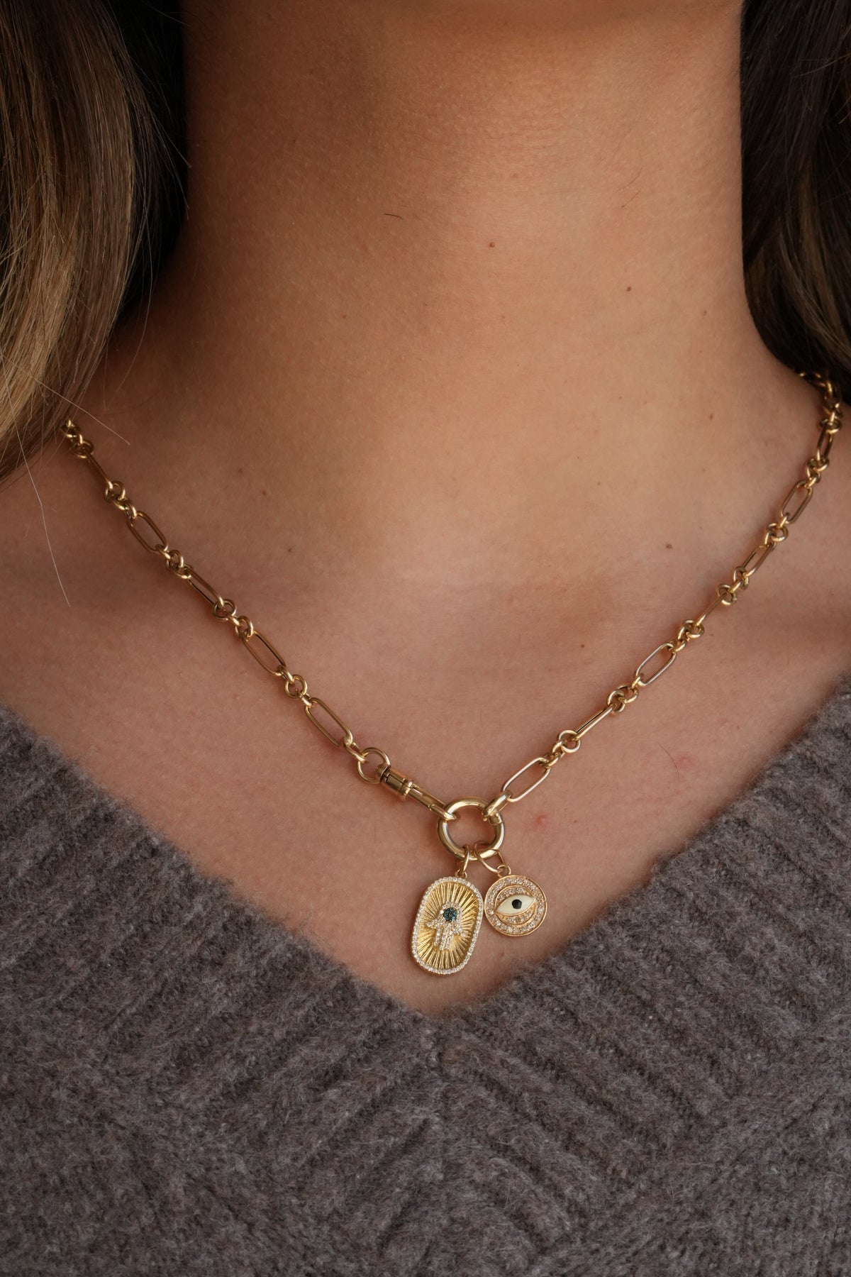 Gold Diamond Mini Evil Eye Pendant