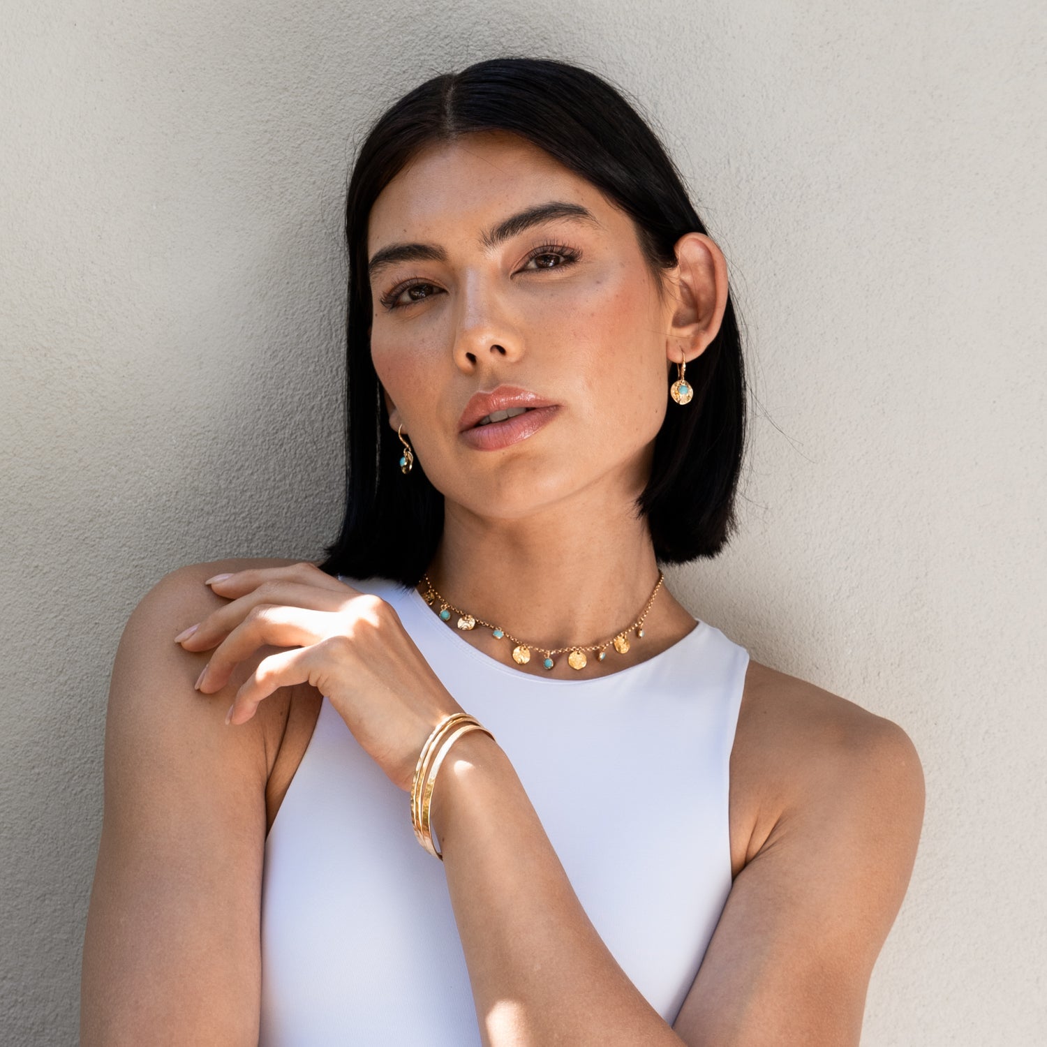 Turquoise & Hammered Disc Collar Necklace