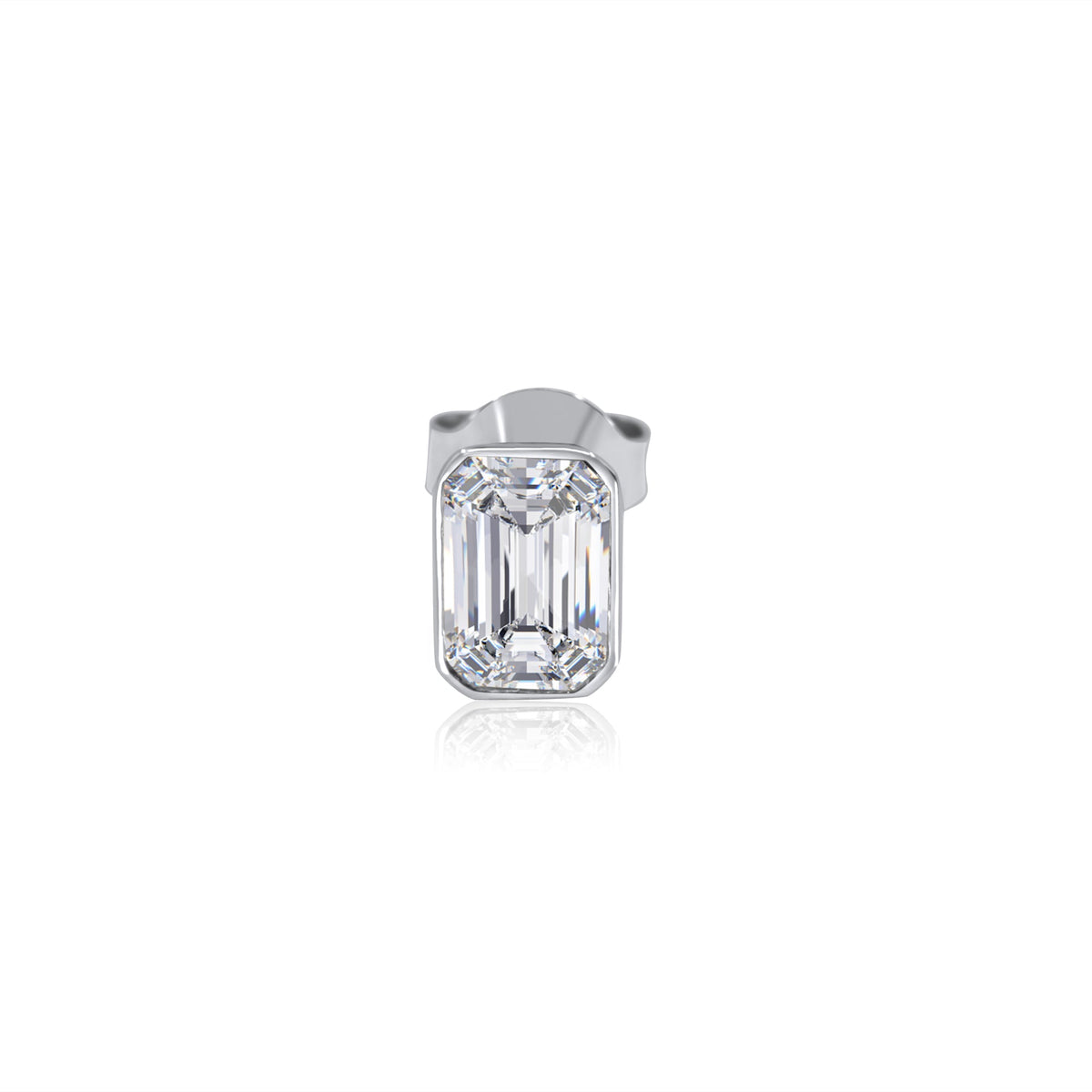 Gold Lab Diamond Emerald Cut Bezel Stud Earring