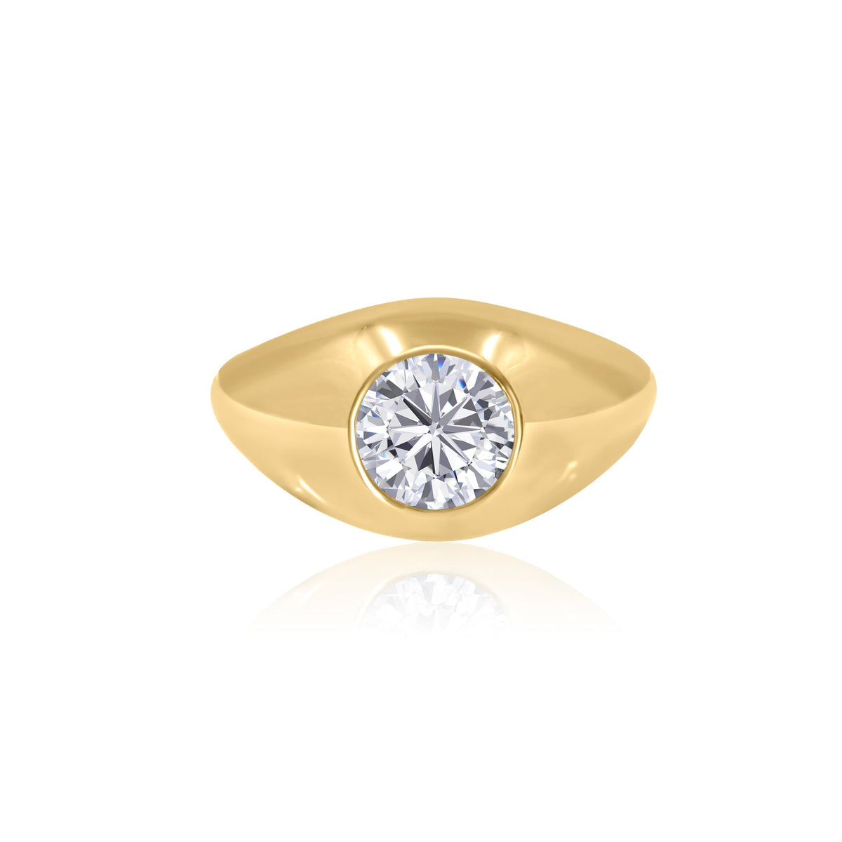Gold Lab Diamond Round Dome Pinky Ring