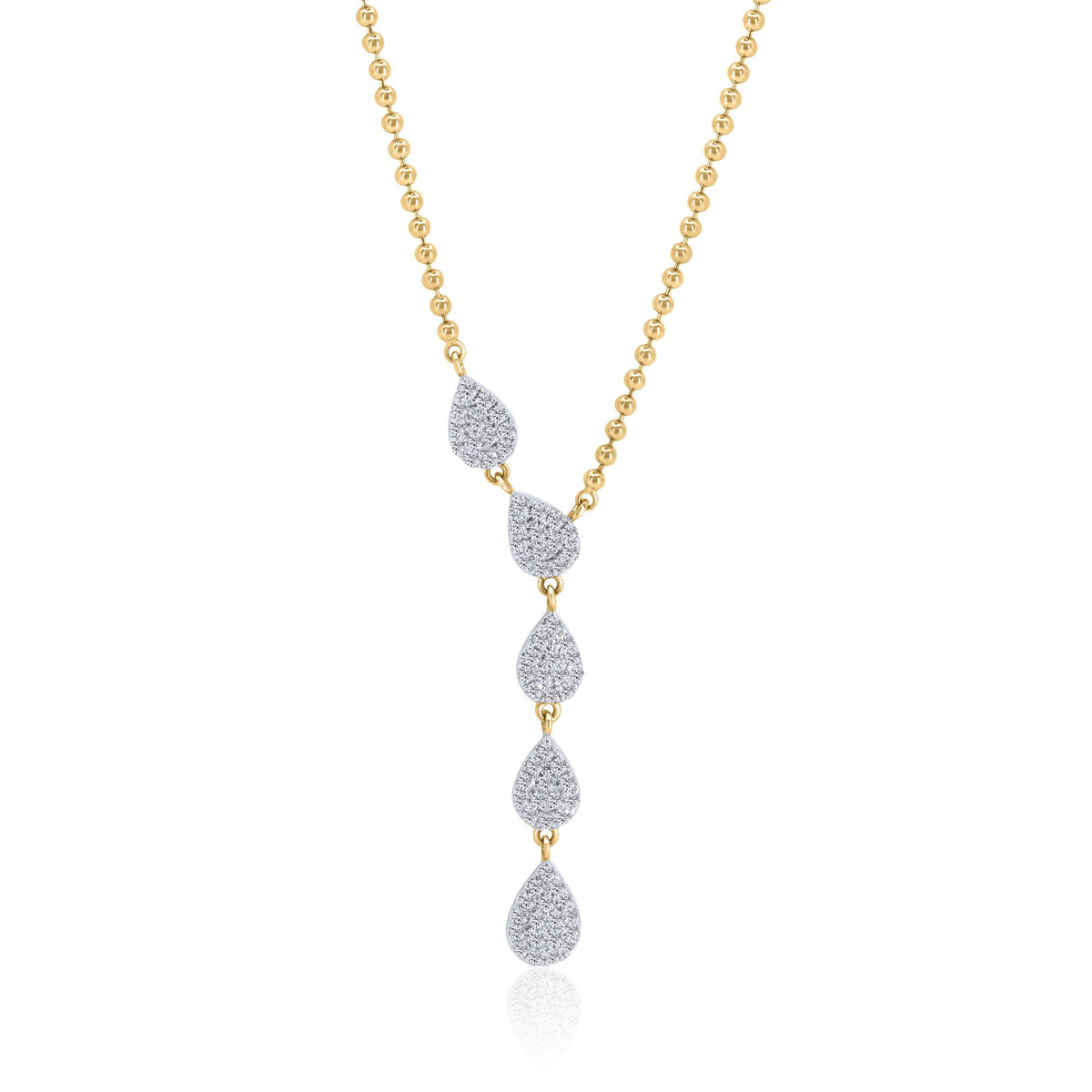 Gold Diamond Illusion Pear Drop Ball Necklace