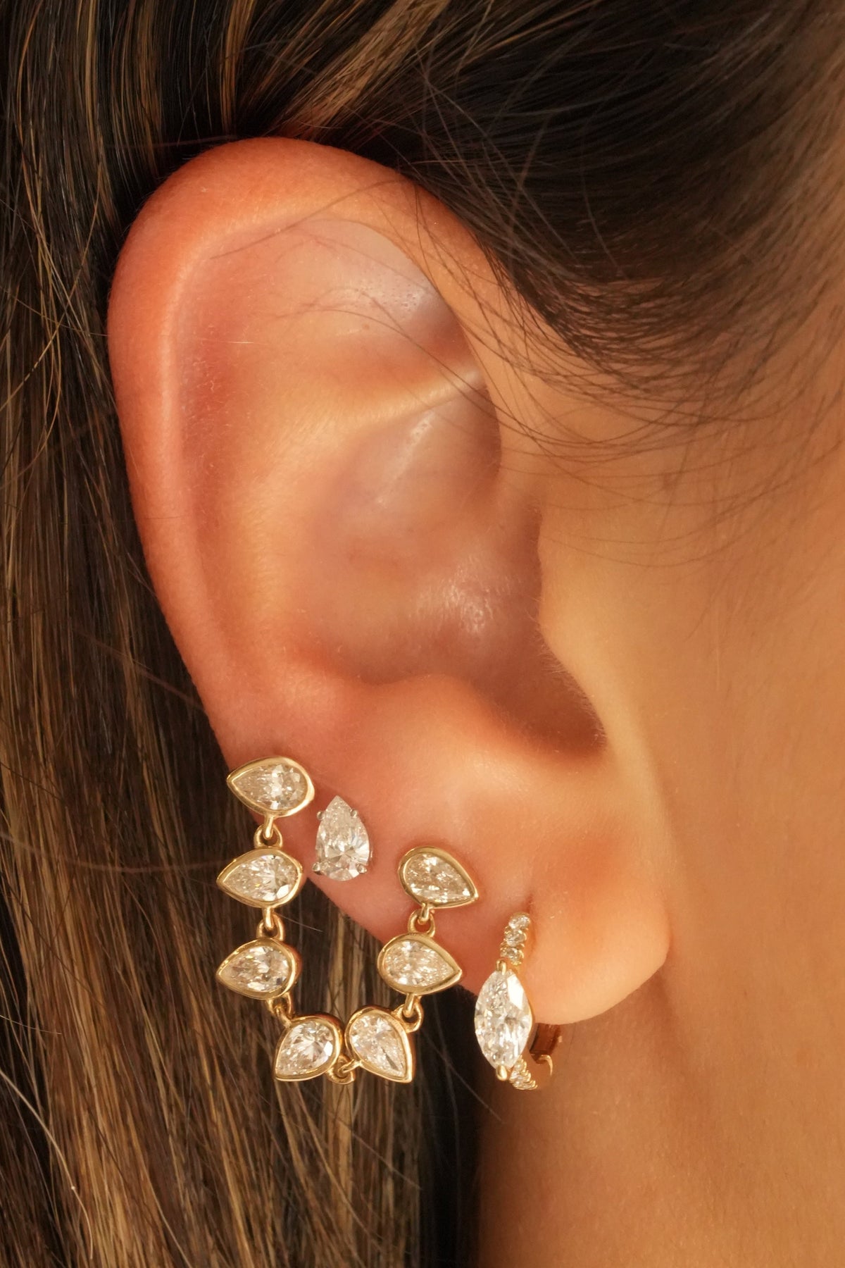 Gold Lab Diamond Marquise Hoop Earring