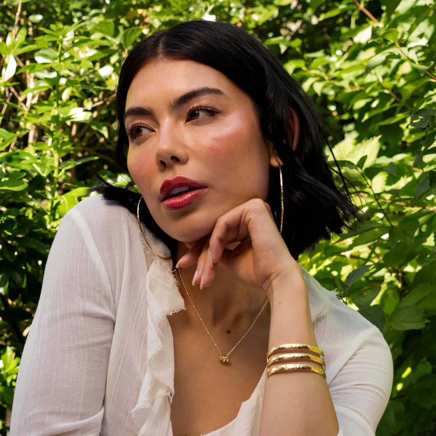 Adjustable Chain & Nugget  Trio Pendant