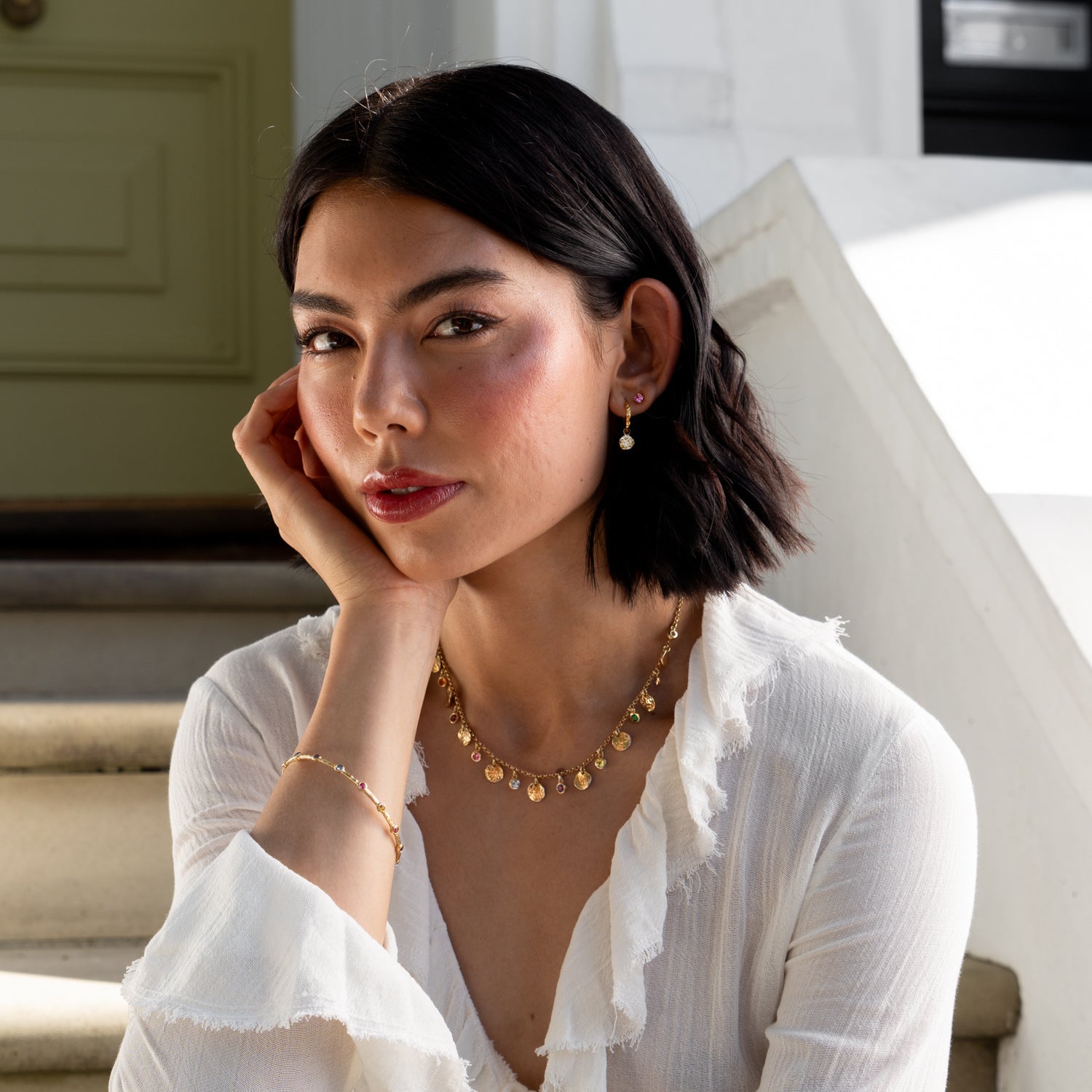 Round Multi-Coloured Gemstone Array Bangle