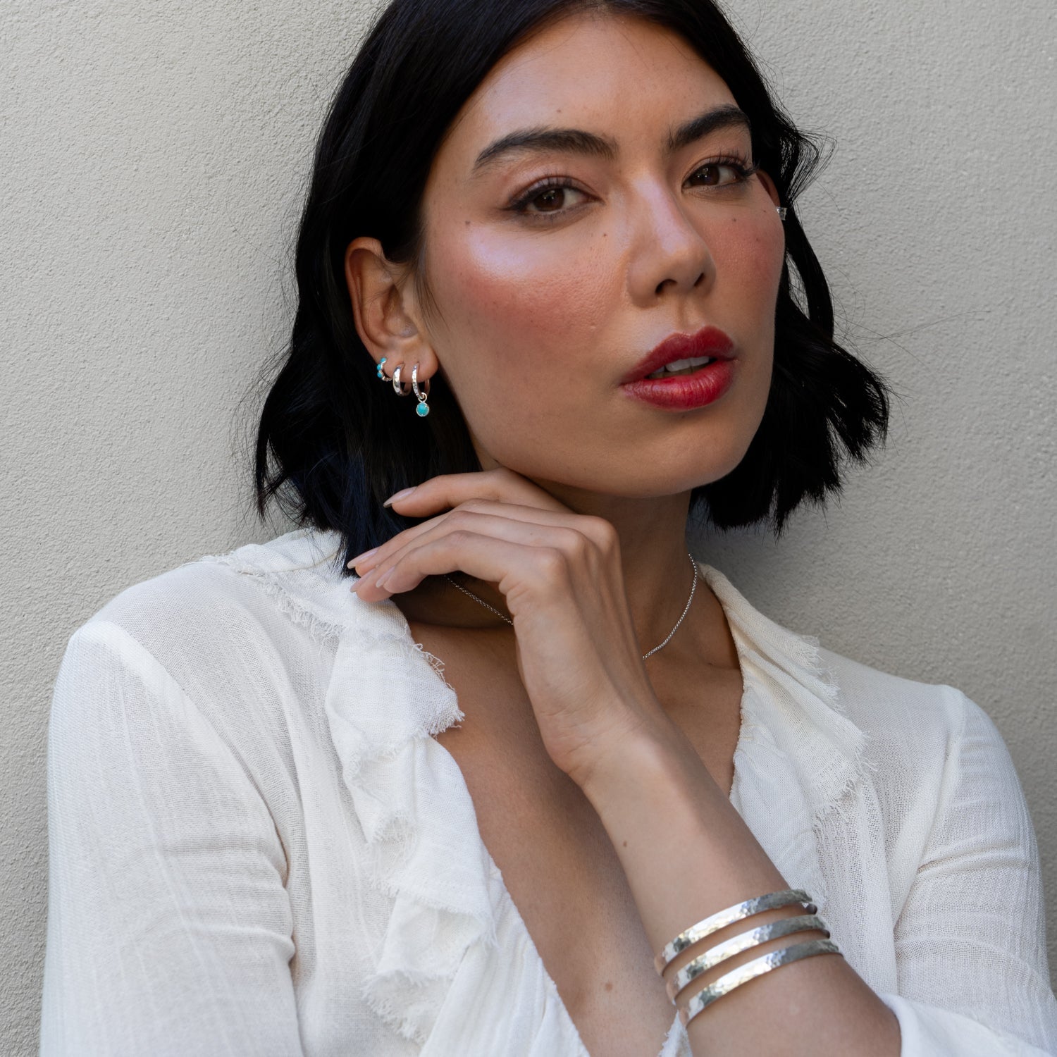 Hammered Turquoise Azure Hoops