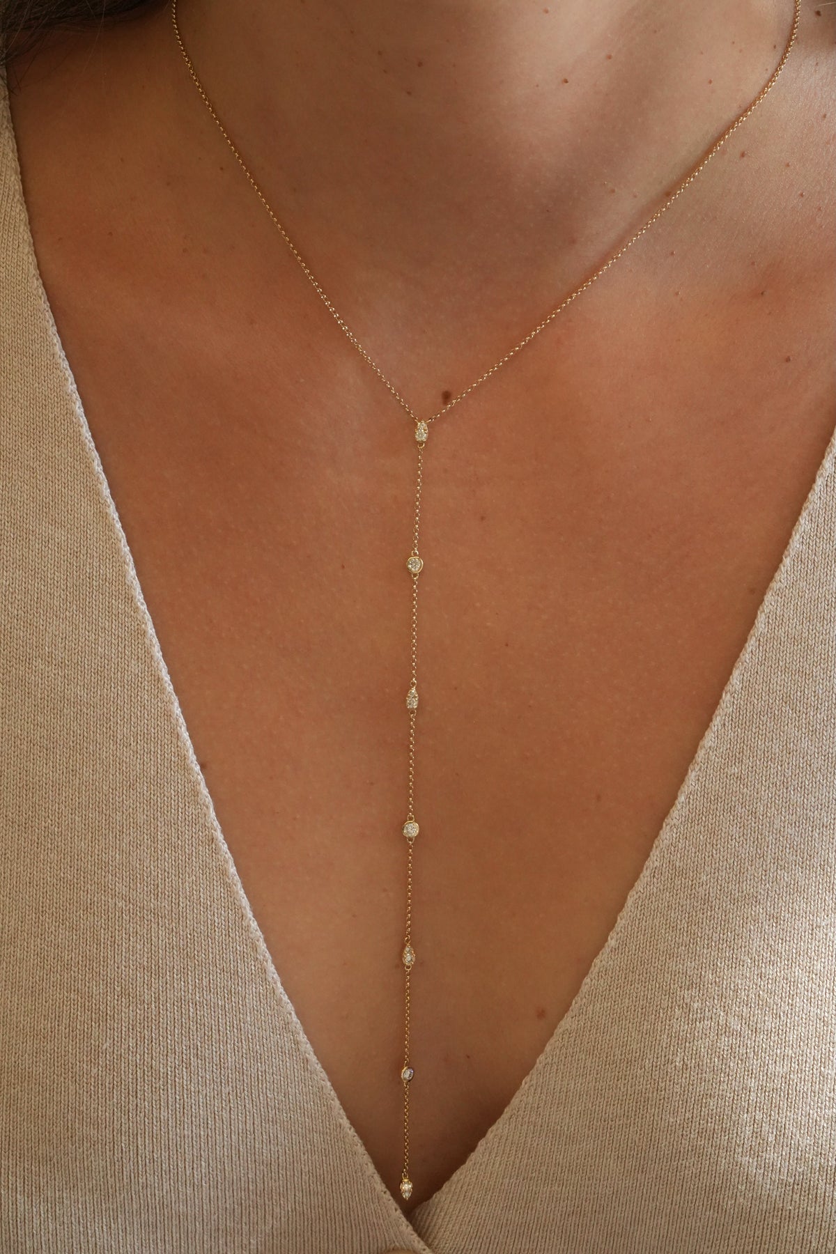 Gold Diamond Multi Shape Lariat Necklace